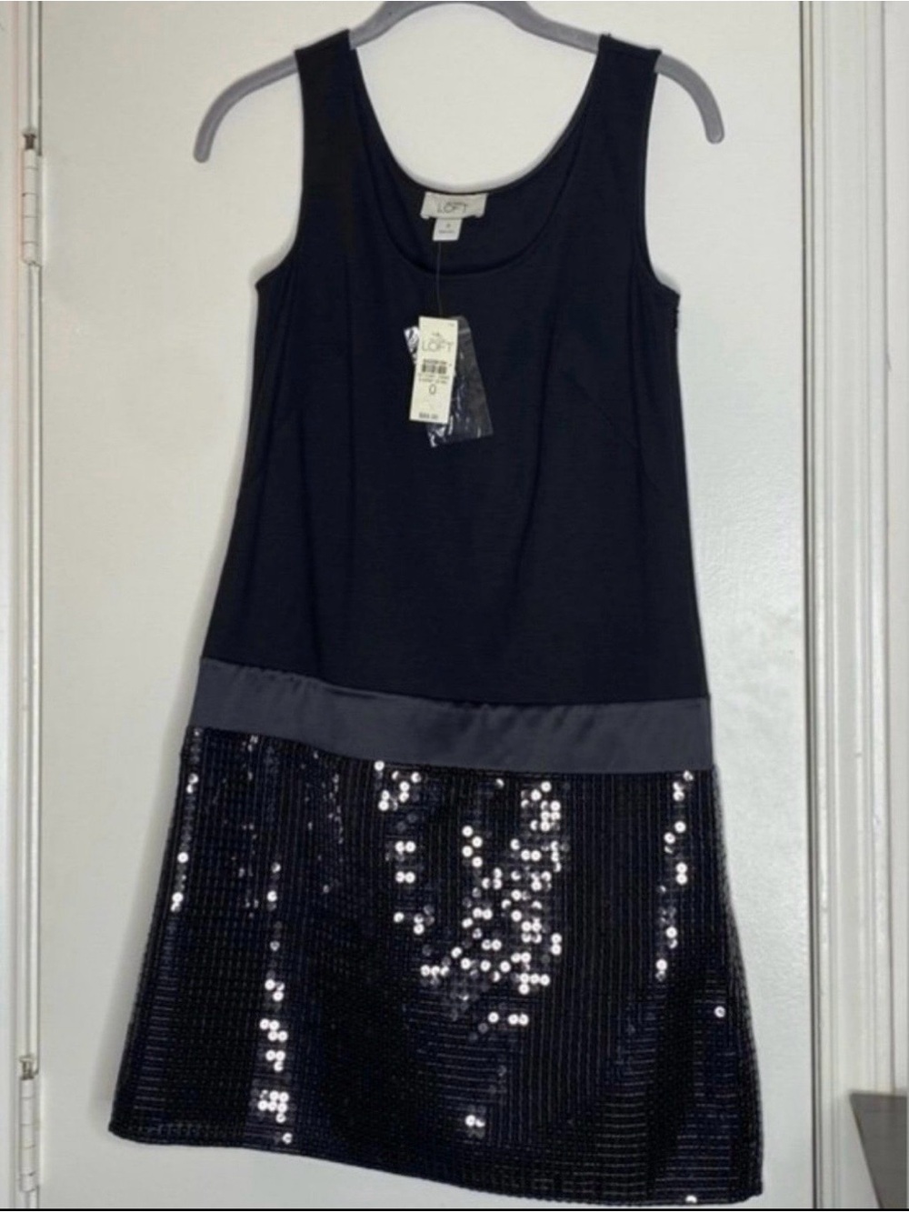 BNWT LOFT Black Sequin Embellished Tank Mini Dress Womens 0